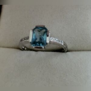 Elegant Sterling Silver Aquamarine With Clear cz Stone Ring